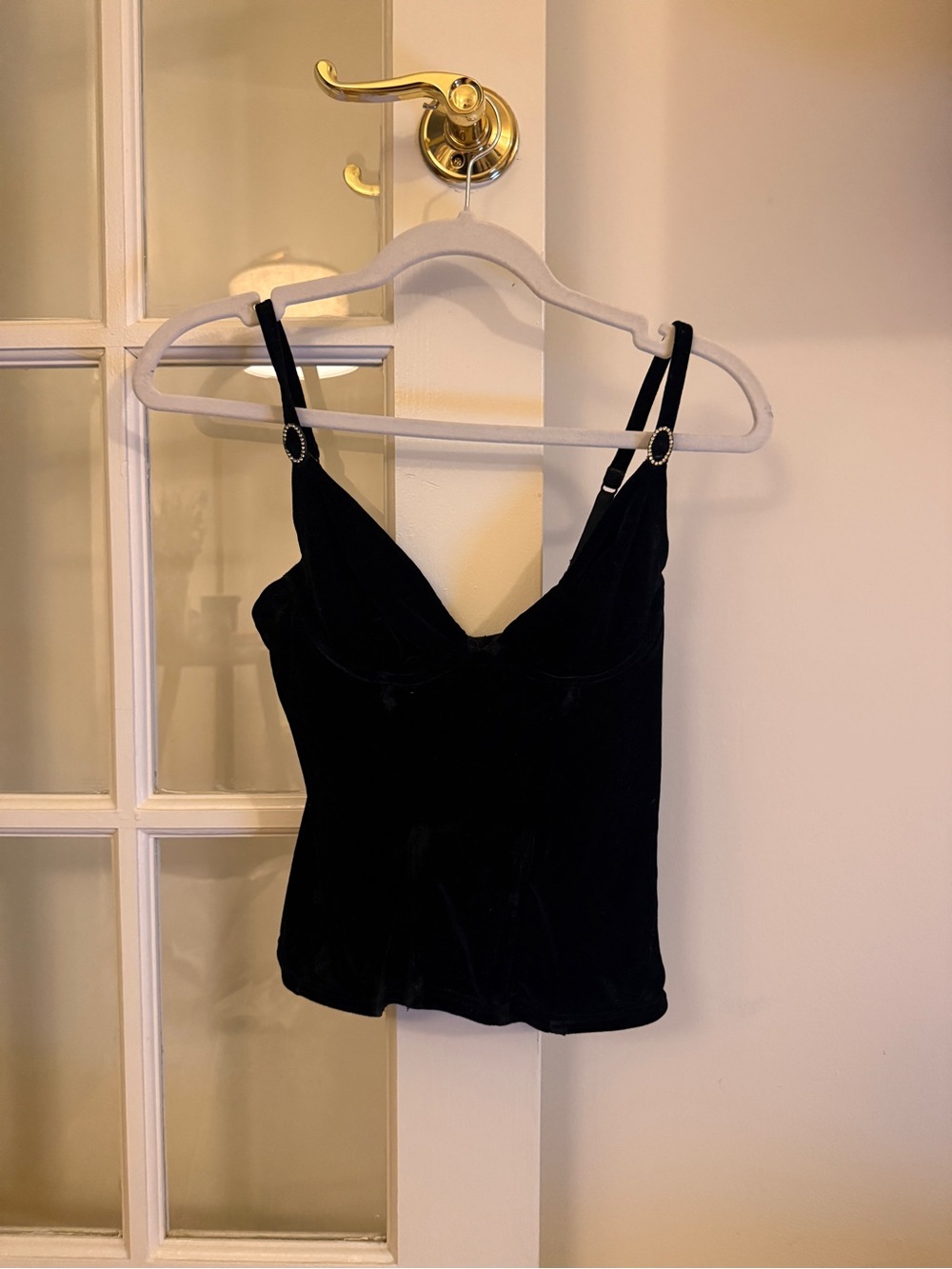Black Velvet Cami Top with Adjustable Straps